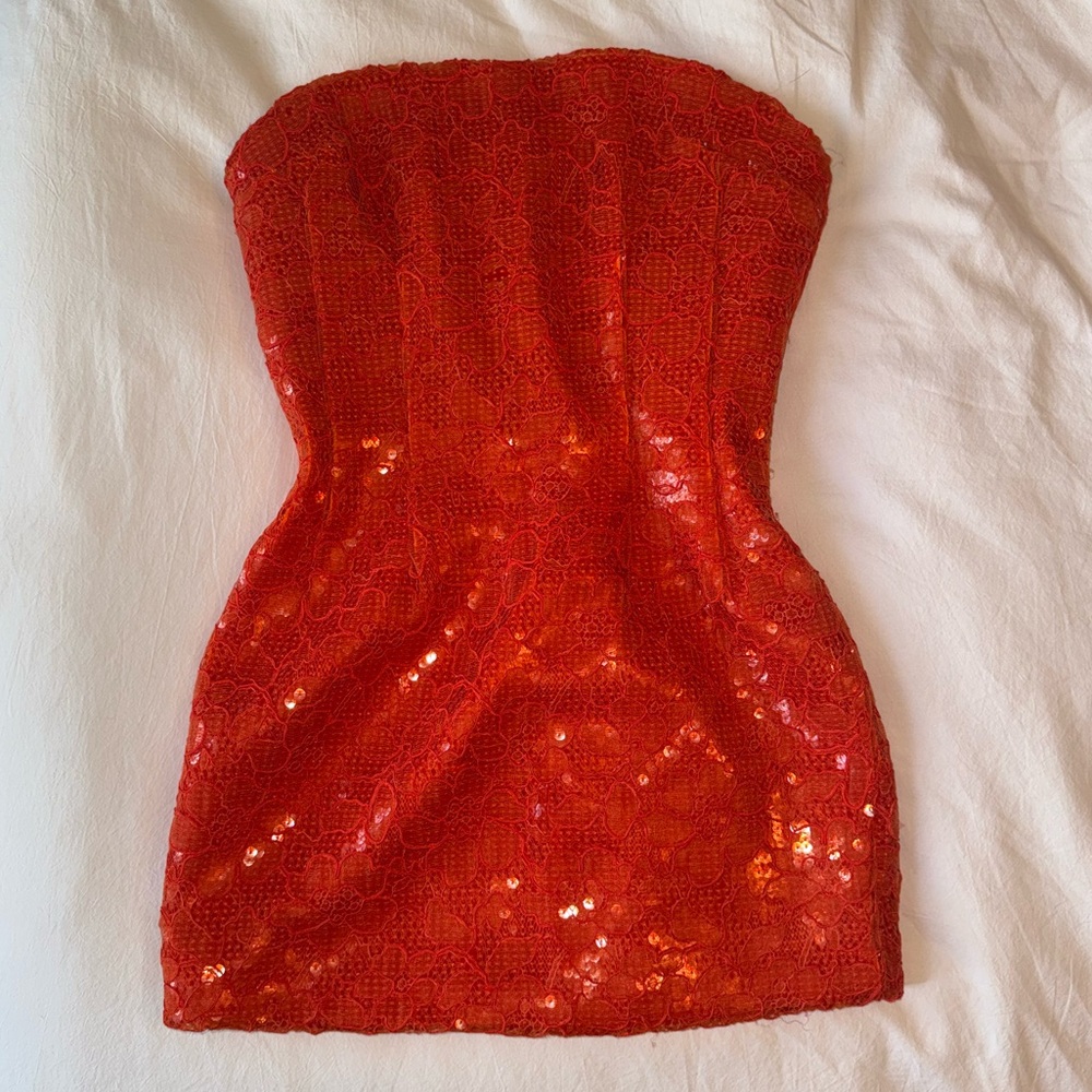 LaQuan Smith Vibrant Orange Sequin Dress